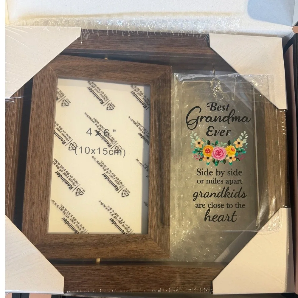 Best Grandma Ever Rotating Picture Frame 4x6 Double Sided Floating Wood Gift Box